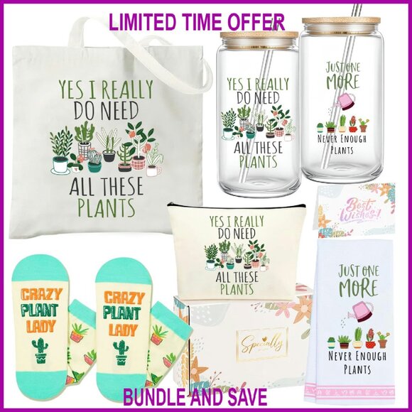 Handbags - 5-Piece Plant Lover Gift Set with Tote Bag, Tumbler, Socks, Towel & Pouch